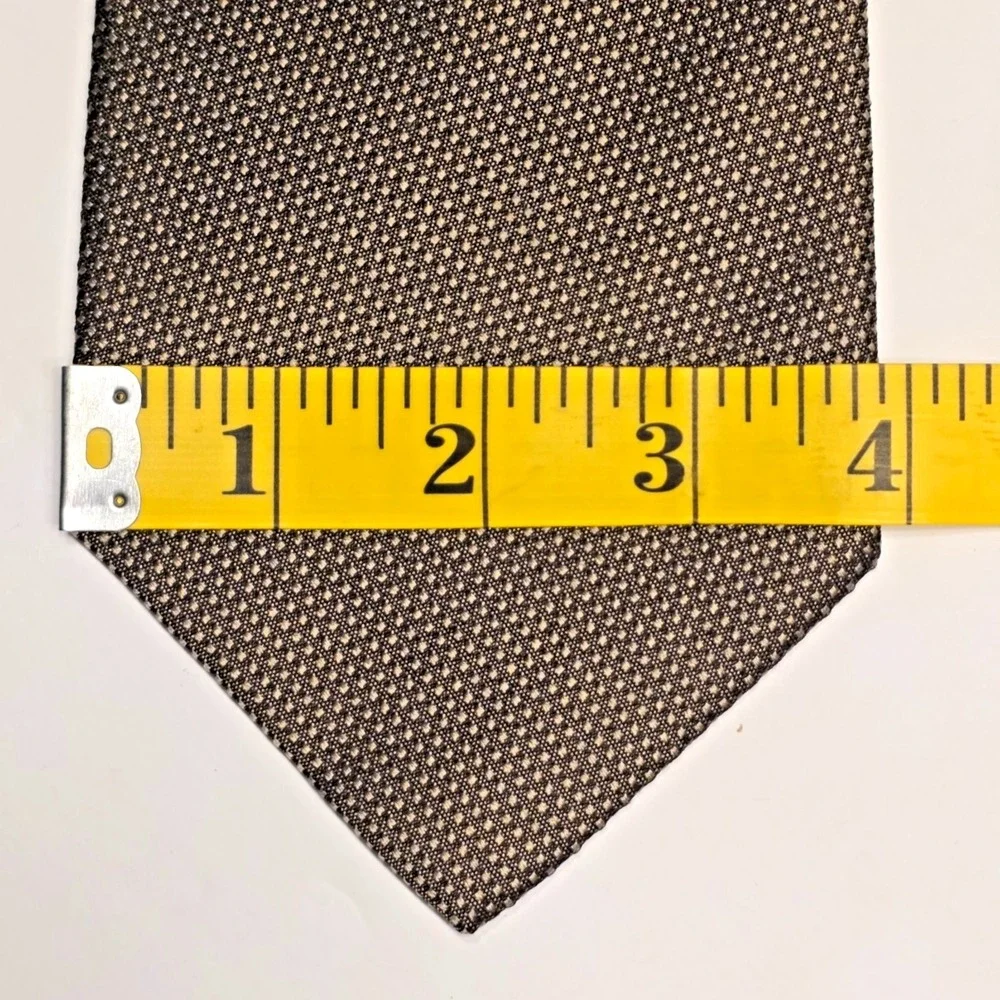 Romeo Gigli Italian Designer Silk Necktie Brown Cream Micro Pattern 58.7